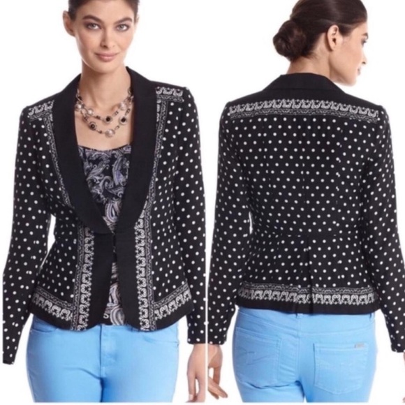 White House Black Market Women's Black Blazer with Polka Dots, 100% Silk Size 00 - Picture 6 of 6